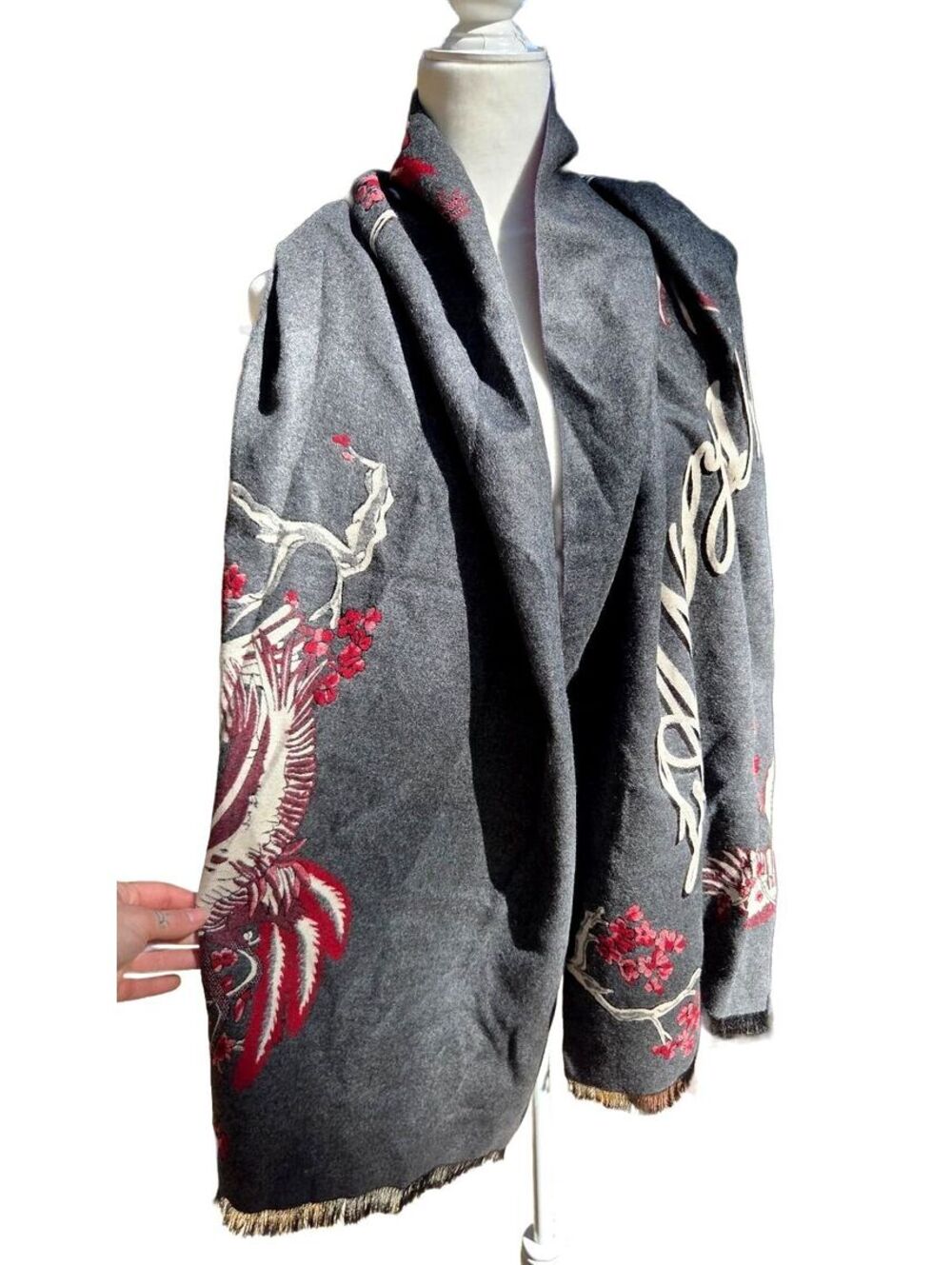 Vintage Style Japanese Crane Cherry Blossom Reversible Stole Tasha Polizzi